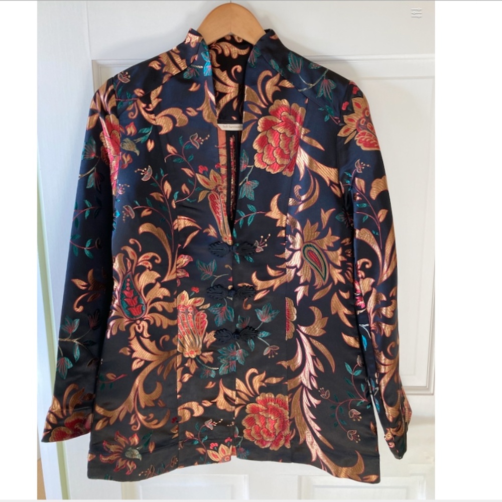 Soft Surroundings Jacket "Moon Dynasty" Black Floral Brocade NWOT XS 6 8 Bust 38 - Picture 4 of 13